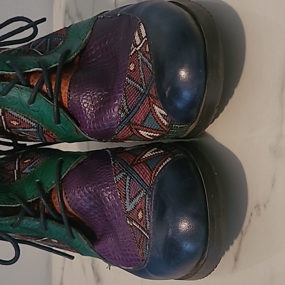 Socofy Leather Tapestry Lace-up Colorful Artsy Ankle Boots Booties EU 37 US 6.5 - Picture 14 of 15